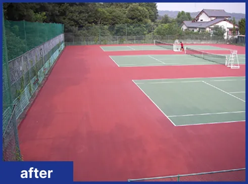 テニスコートのカビ取り後